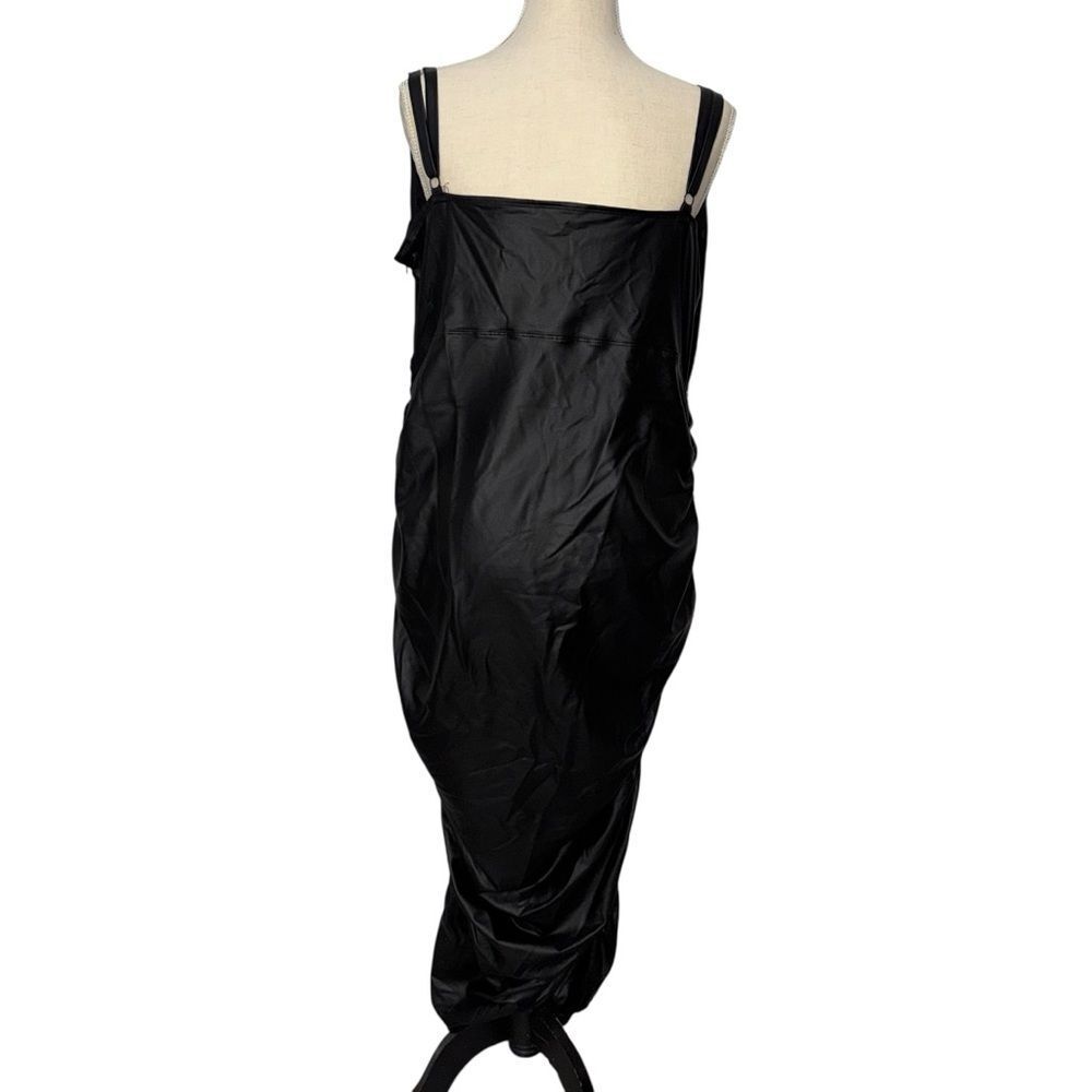 NWT SHEIN Solid Black Faux Leather Midi V Neck Sleeveless Body con Dress 3 XL - Picture 9 of 11